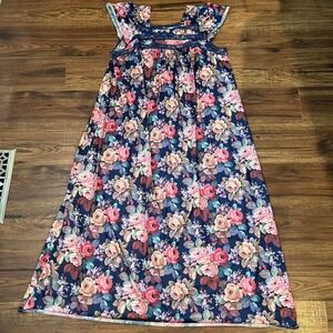 Vanity Fair Floral Nightgown‎ Dress Womens Medium Lace Coquette Cottagecore